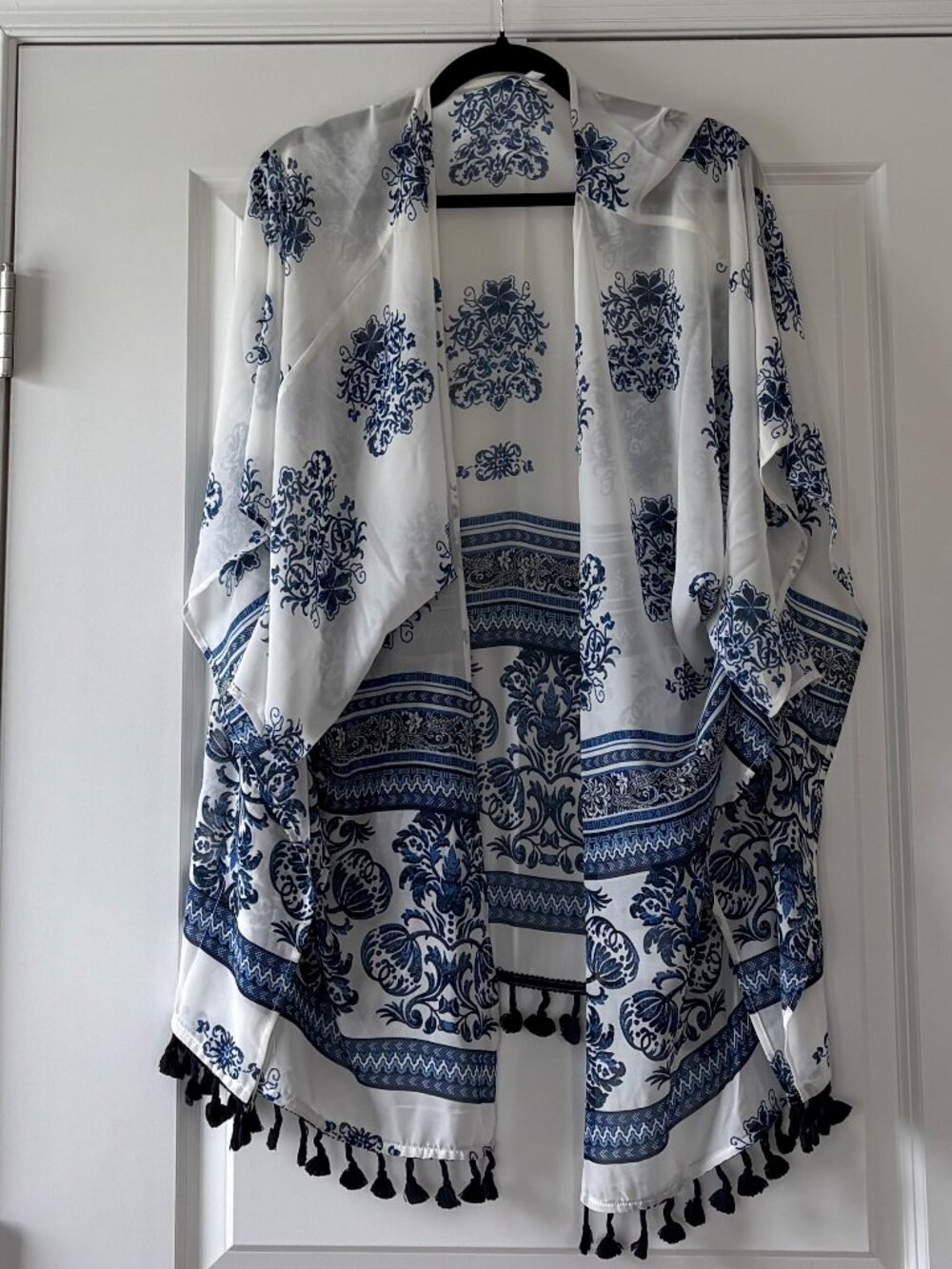 Xhilaration Blue & White Boho Kimono Tassel Fringe – XL/XXL
